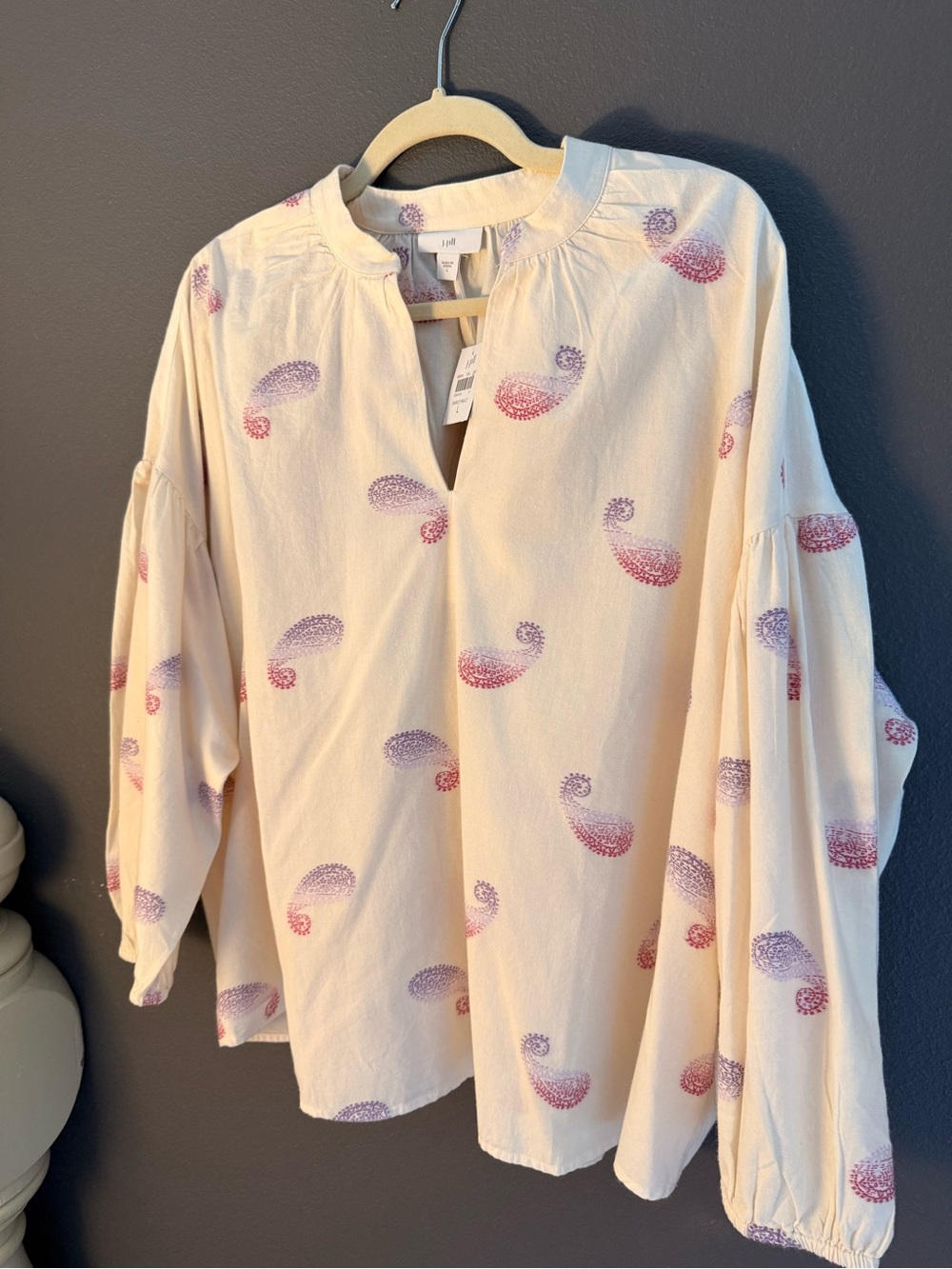 J. Jill Cream Blouse with Pink & Lavender Paisley Motif